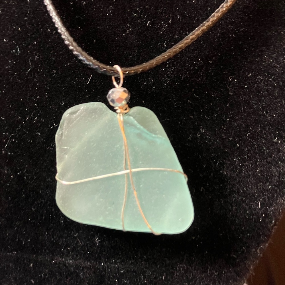 #79 handmade seaglass necklace aqua